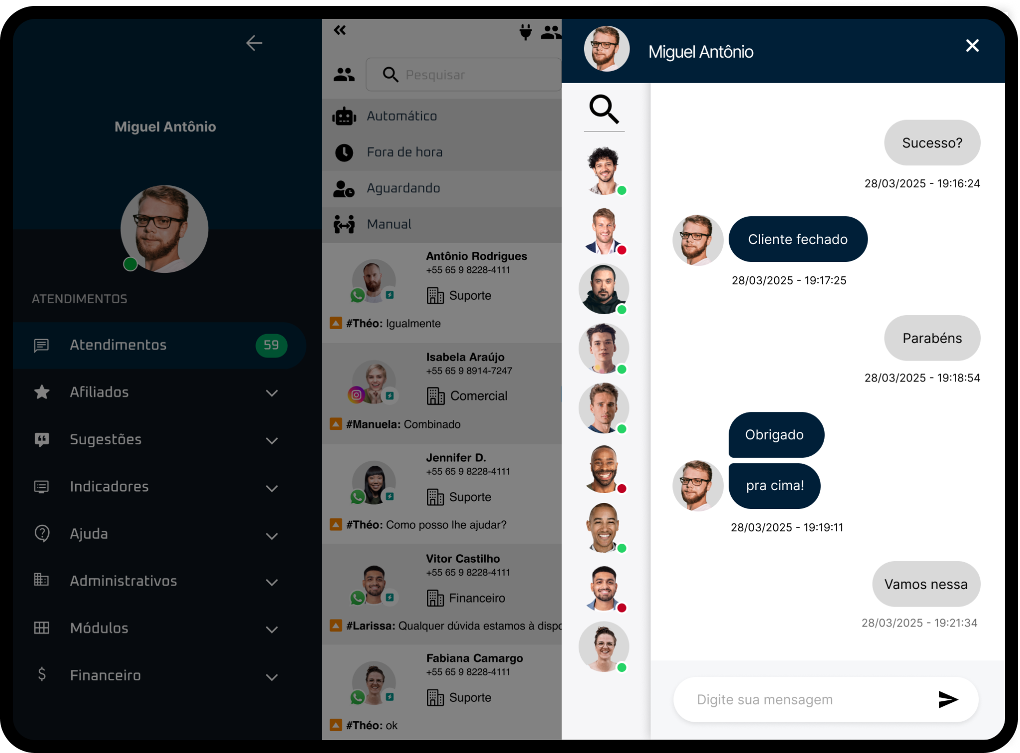Interface do chat interno da Pagebot